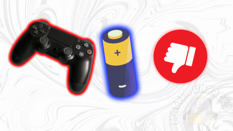 Image of a ps4 controller next to the graphic of a battery and the graphic of a thumbs down, for decoration purposes